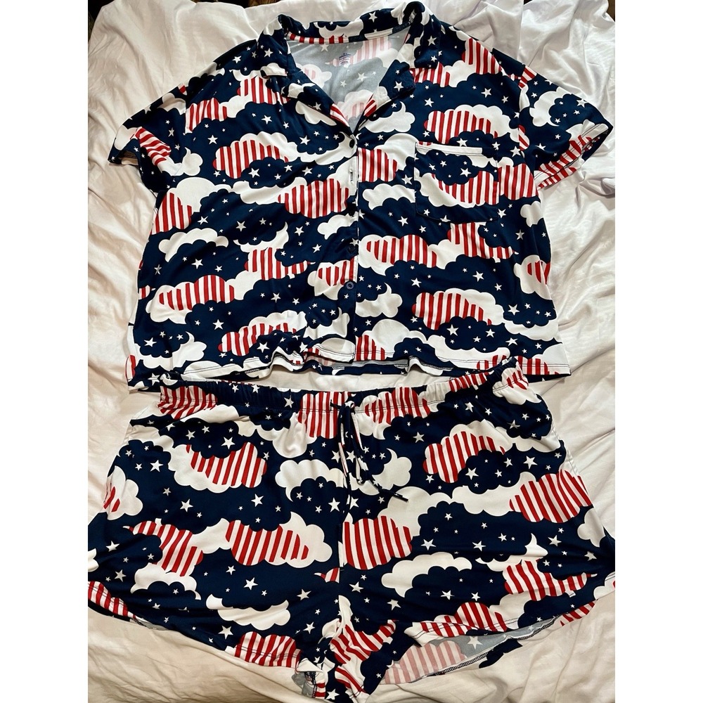 Celebrate‎ Patriotic Women's Flag Americana 2 Pc Shorty Pajamas 2X (18w-20w)